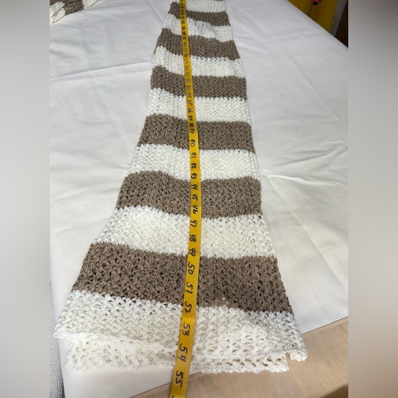 RIVER ISLAND Cream and Tan Striped long sleeve open back Swim Coverup size L - Picture 16 of 16